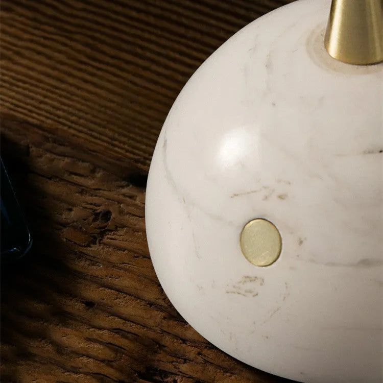 Glass lampshade desk lamp with dimmable LED light and touch switch.