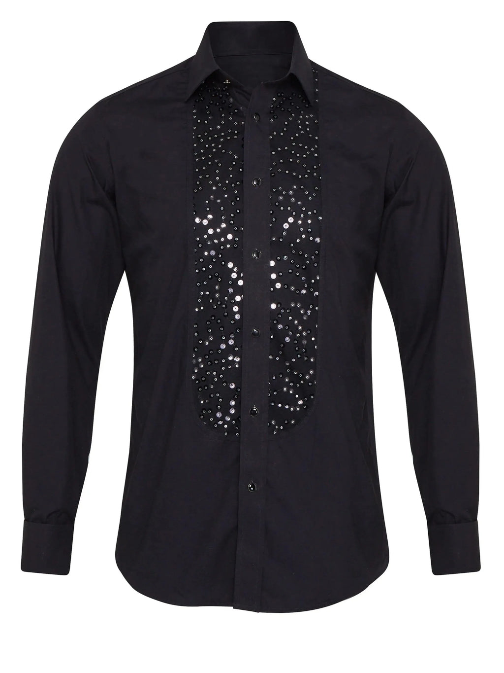 Black shirt with sequin detail, regular fit, polyester, size S to 3XL