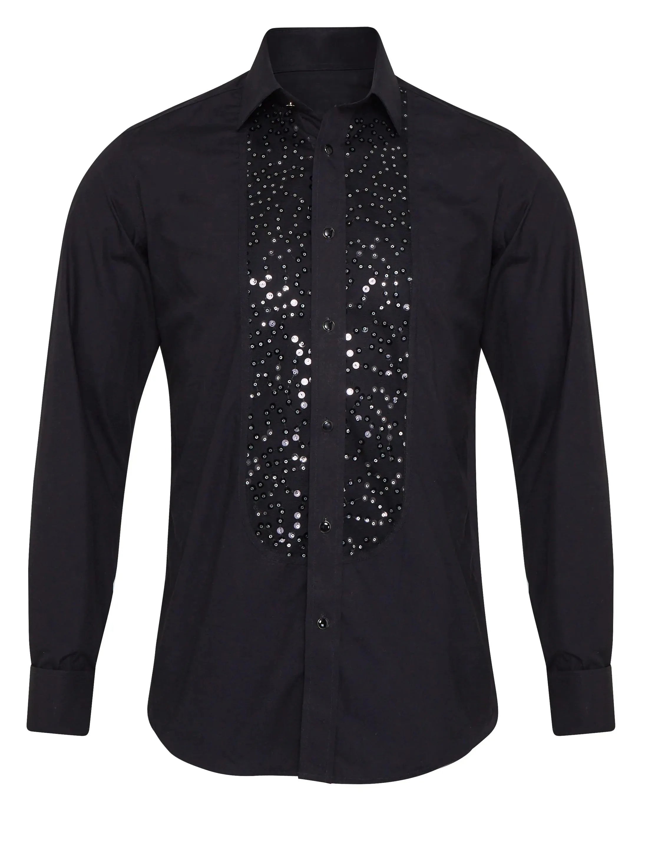 Black shirt with sequin detail, regular fit, polyester, size S to 3XL