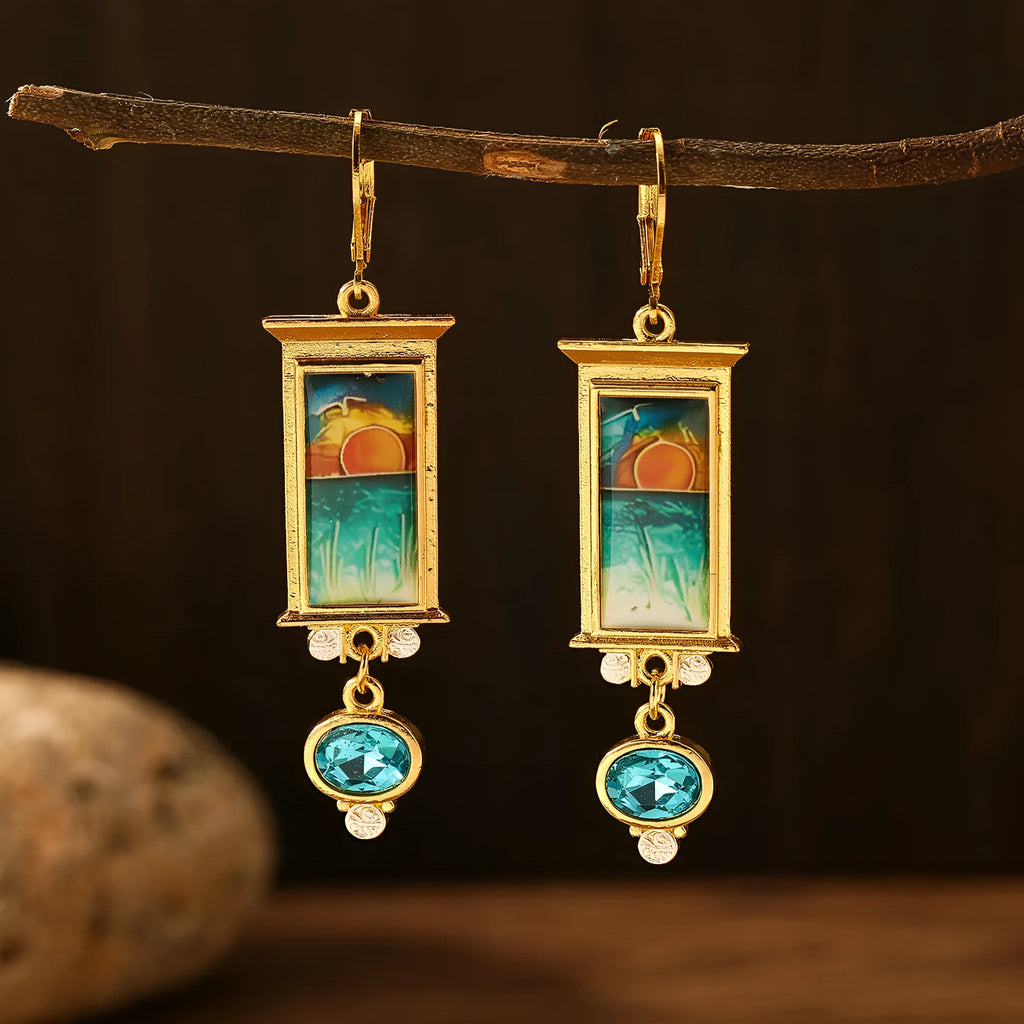 Gold electroplated retro exaggerated drop earrings on alloy base for women