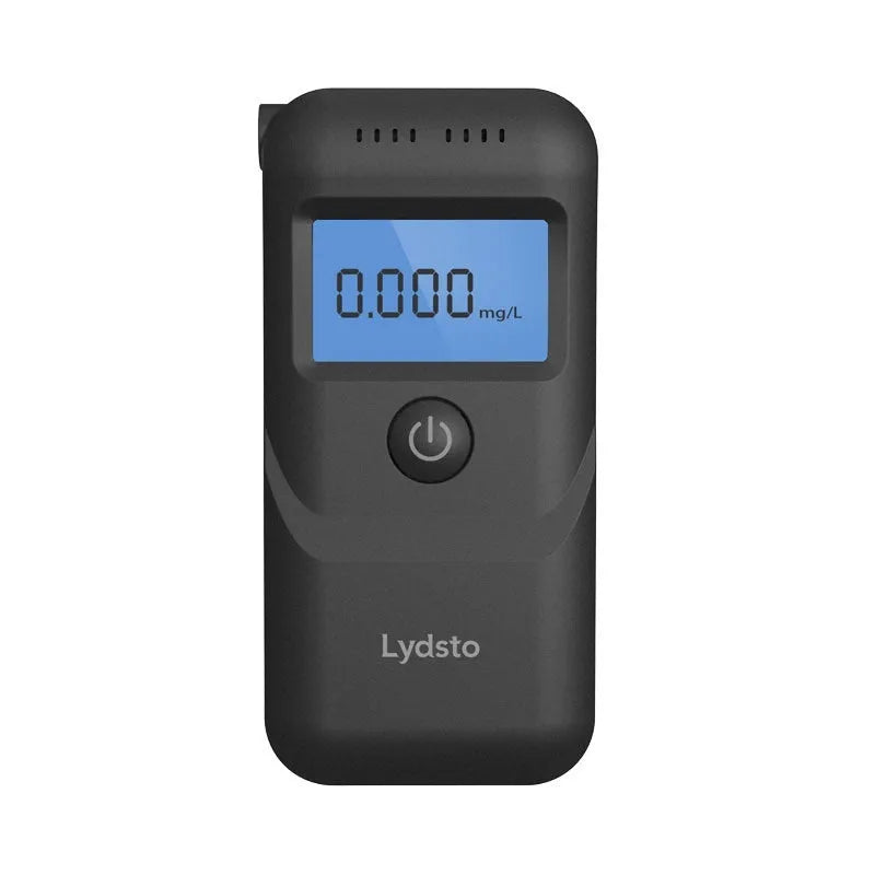 Black handheld household alcohol breath tester model HD-JJCSY01 on a white background.