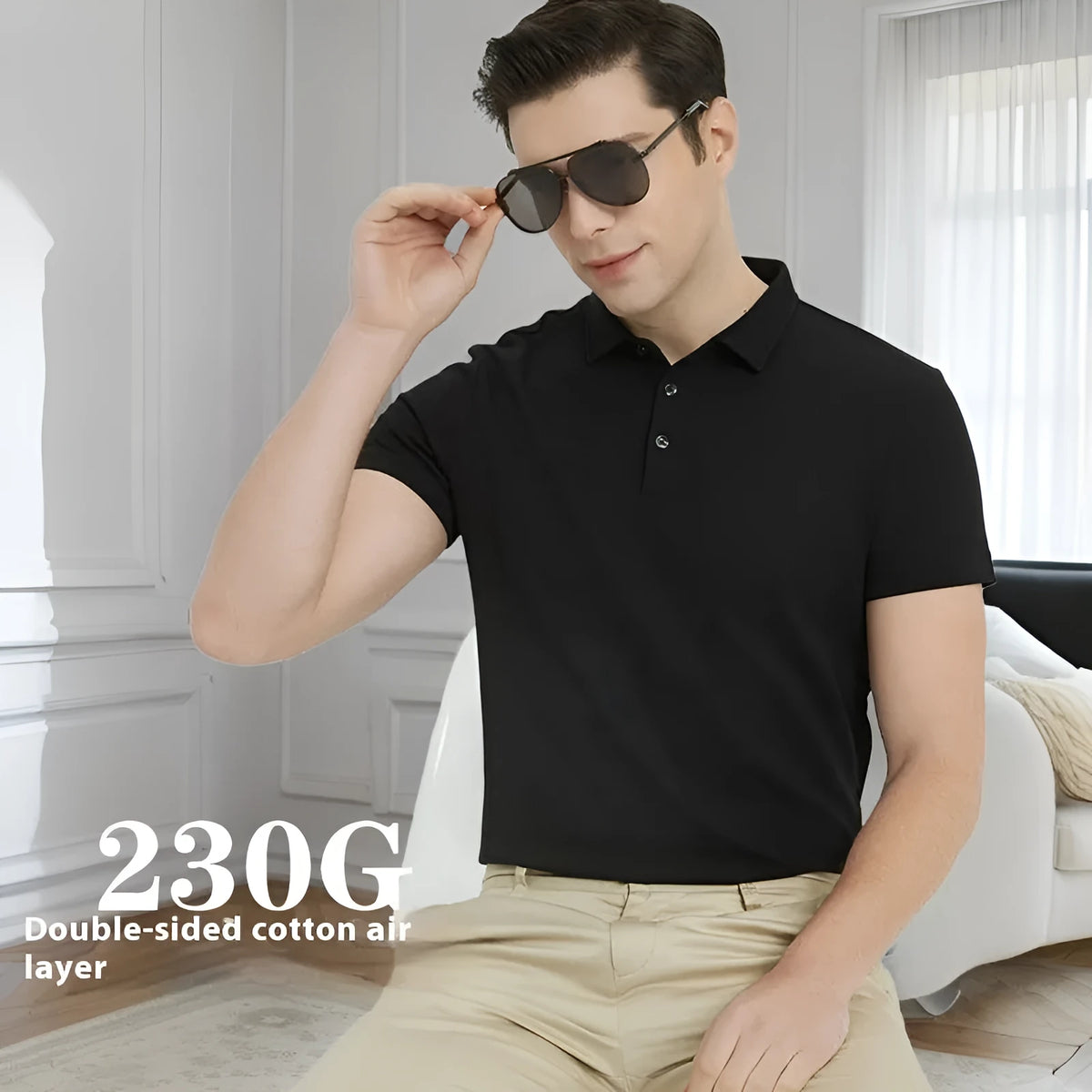 230g double-sided cotton men's short-sleeve polo shirt in solid colours, sizes S to 5XL