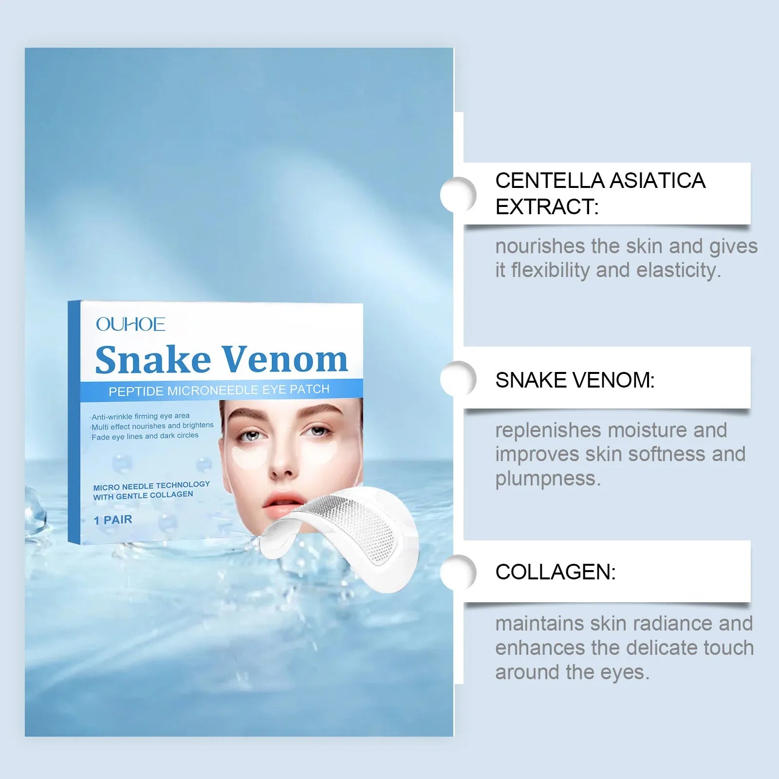 One pair of transparent Elastic Eye Care microneedle patches for under-eye wrinkle reduction.