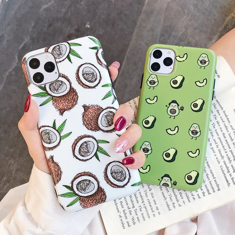 Green avocado cartoon TPU phone case on iPhone showing back cover design with green avocado graphic