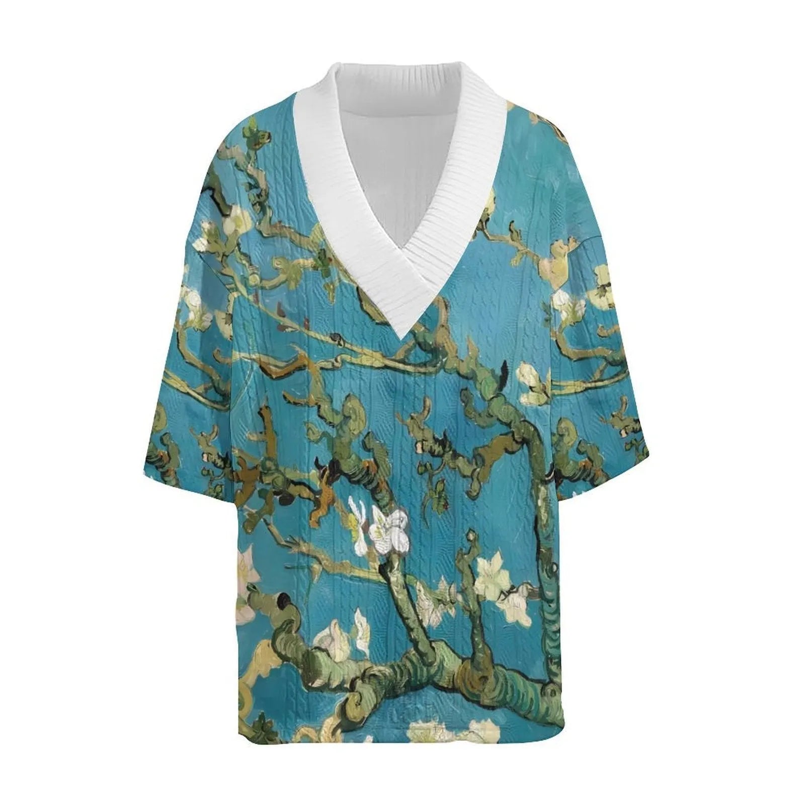 Men's peacock blue 3D printed knitted shorts suit with matching T-shirt jacket.