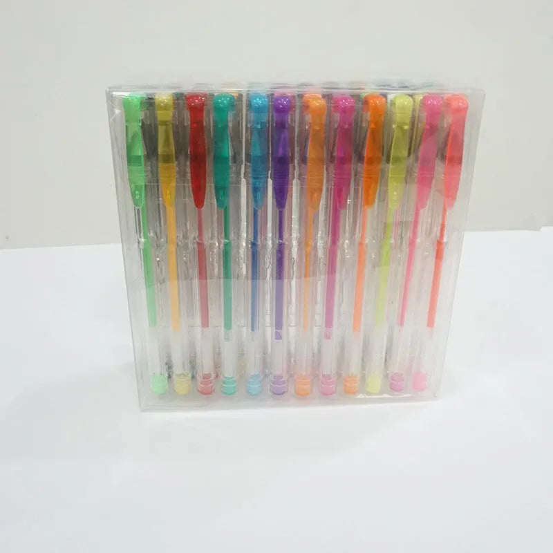 Set of 100 gel colouring pens with plastic barrels in various colours for office and stationery applications