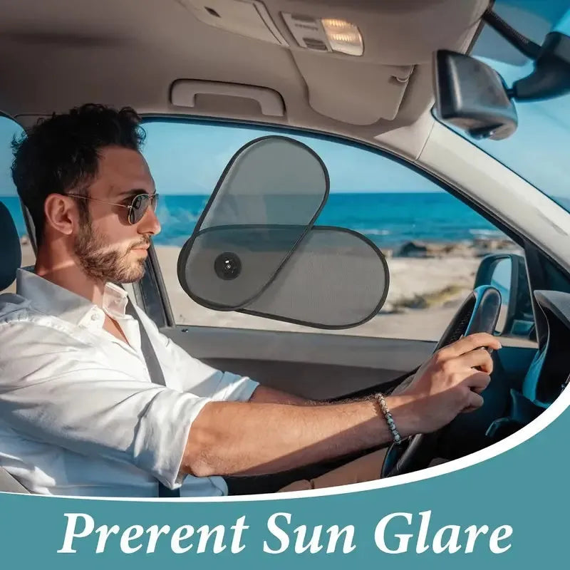 Black stretchy car side window sunshade for baby attached with suction cups