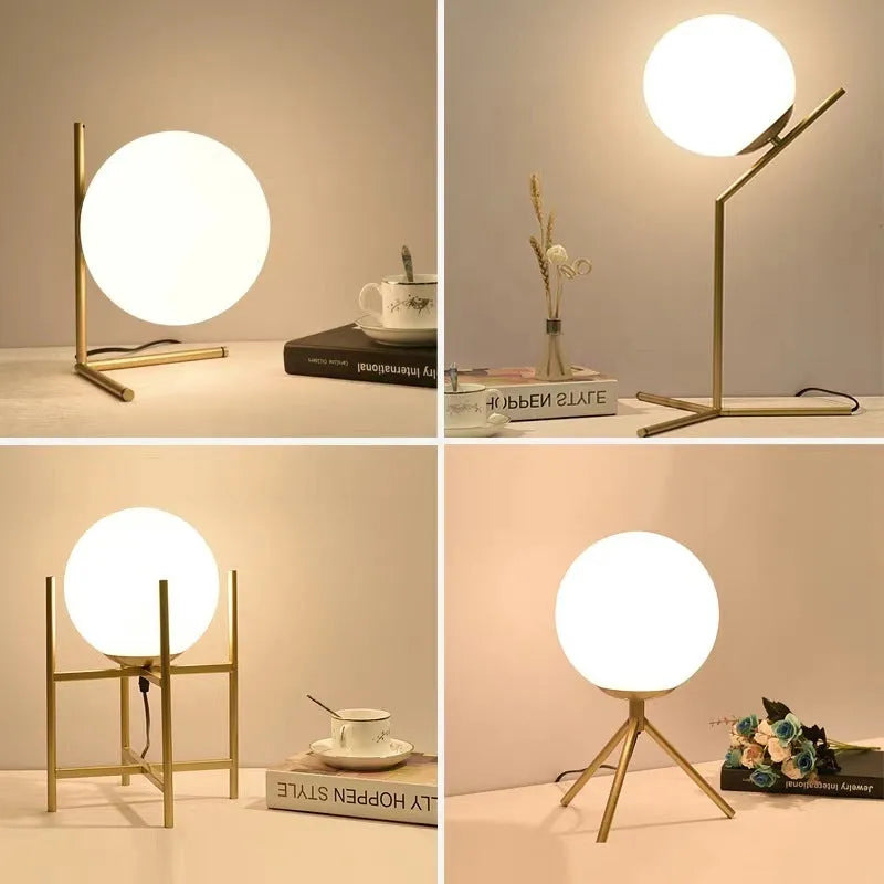 Creative glass shade LED table lamp with three-tone light colour in three different size options