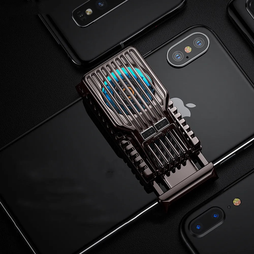 Mobile phone radiator cooling unit with clip for 4-7 inch devices in black aluminium alloy ceramic construction