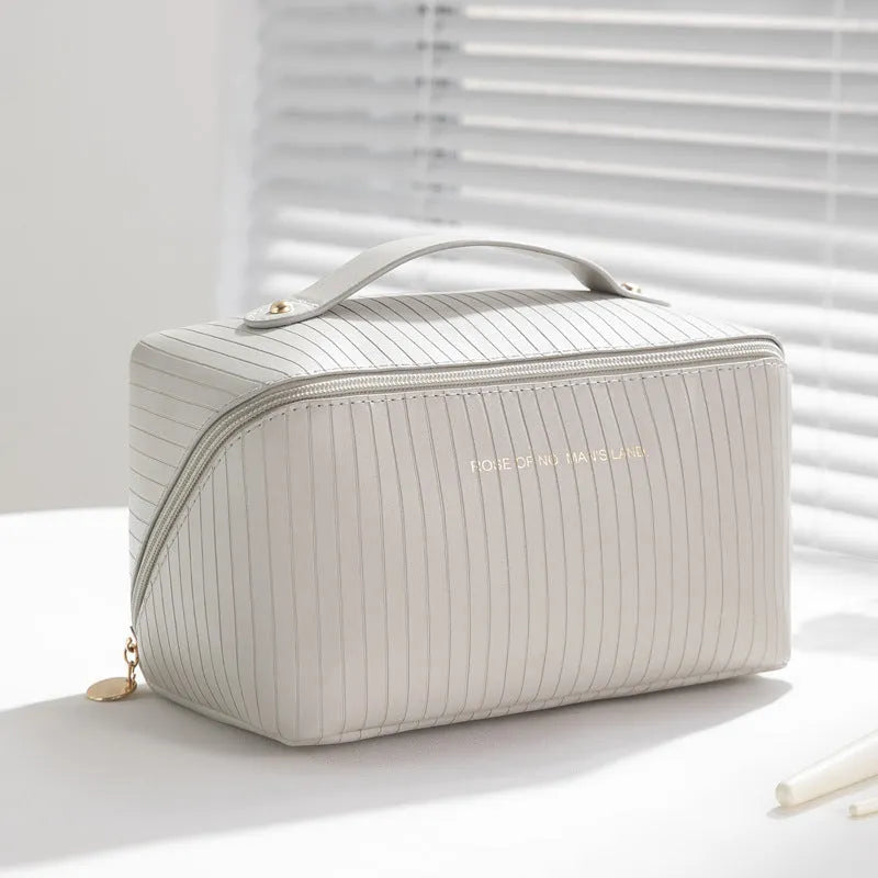 Vertical pattern pillow makeup bag in cubic 22.5cm design with PU material and five colour options
