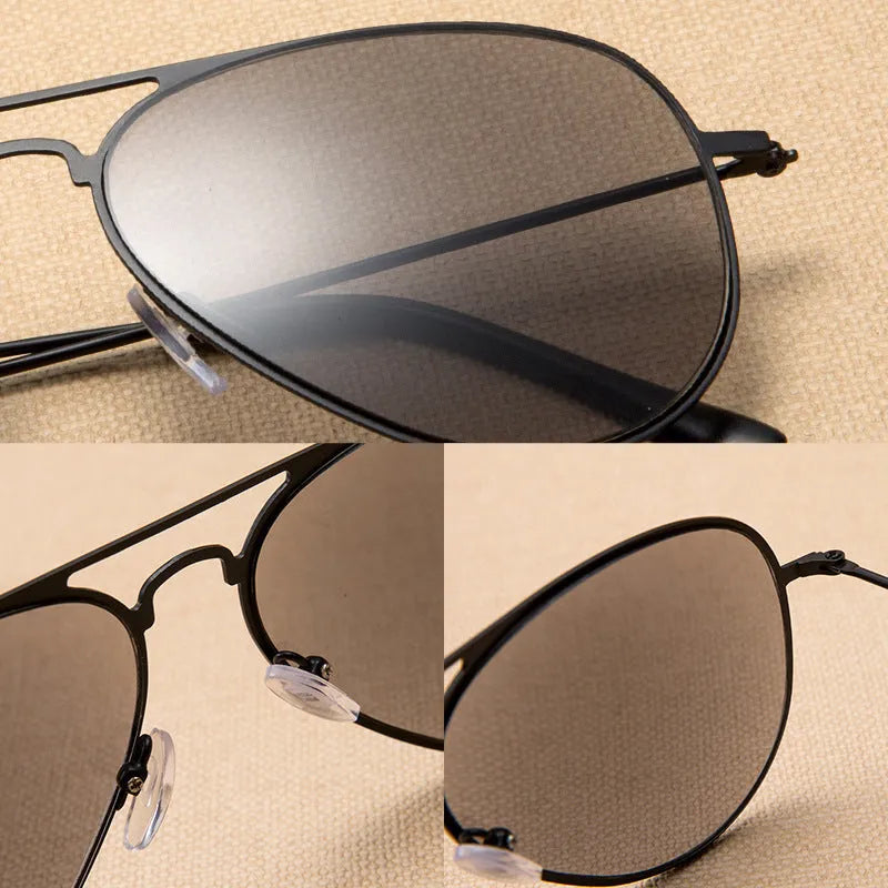 Black stainless steel full lens sun reading glasses with PC lens on display