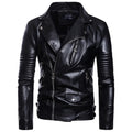 Men's black sheepskin leather jacket with suit collar and zipper front, regular fit, on display