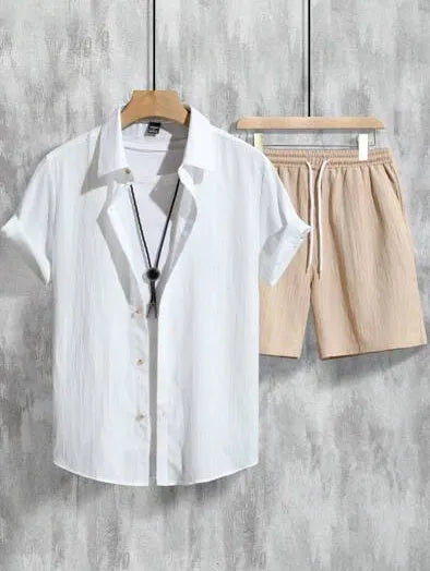Men's 3D printed Hawaiian pattern short sleeve shirt and matching shorts casual summer set