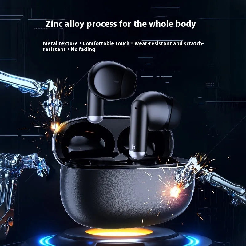 K50 Zinc Alloy Stereo Wireless Headset in black showing in-ear design and charging cable