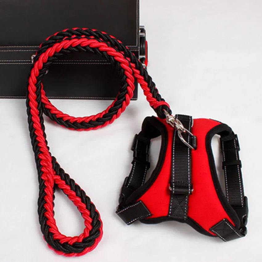 Dog leash chest strap saddle design in black camouflage with nylon mesh material