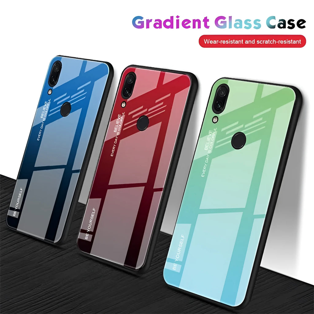 Slim gradient colour phone case with tempered glass back for Redmi smartphones