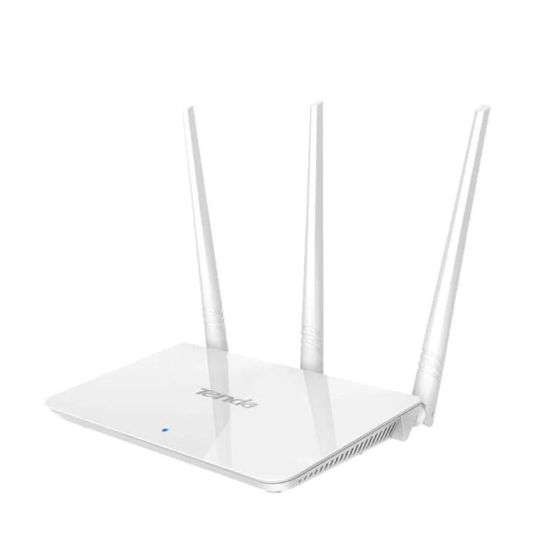White wireless router with dual-band 2.4G and 5G antenna frequencies.