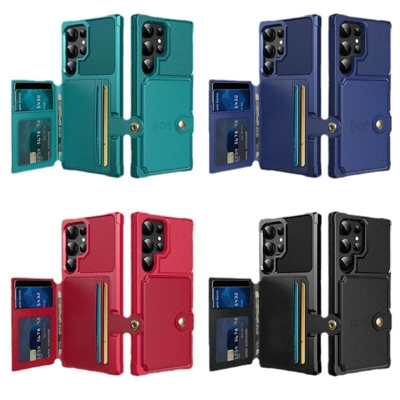 Blue TPE phone case with card holder for Samsung S23 Ultra showing card slot on back