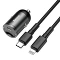 Grey Baseus Huixiaoxing 30W single USB car charger with a 1-metre cable.