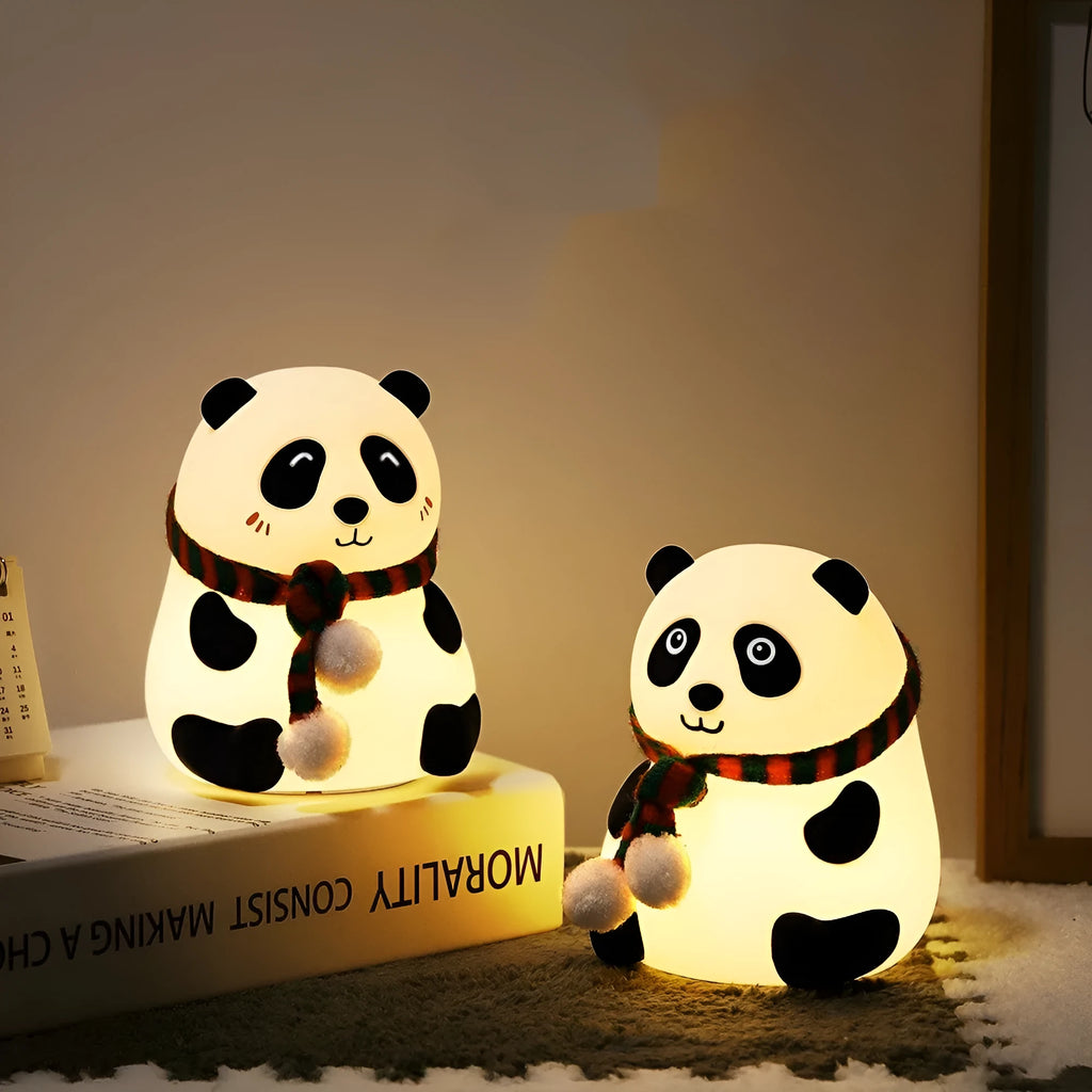 Panda silicone night light with soft-touch finish and USB charging cable