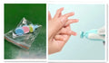 Blue anti-scratch multifunctional baby electric nail polisher with LED light and six grinding heads in a storage box