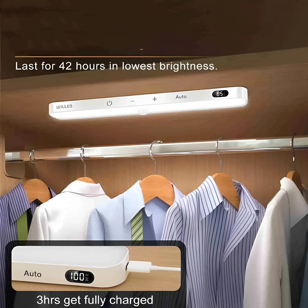 White battery-powered motion sensor cabinet light with adjustable length 1m to 5m