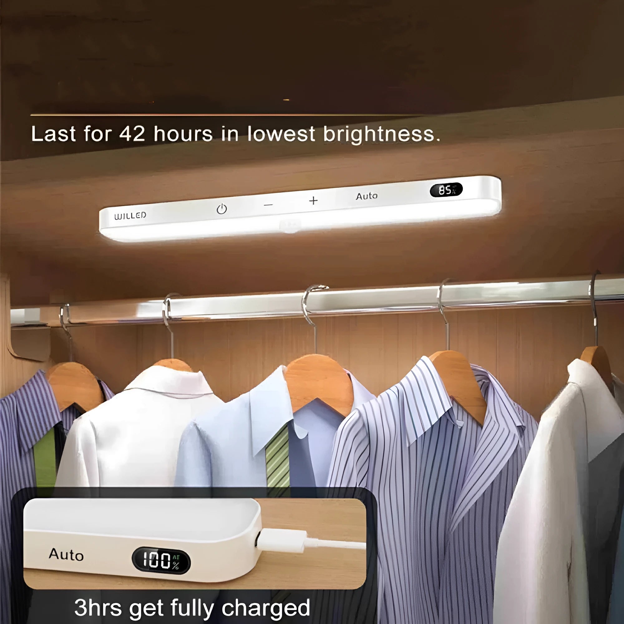 White battery-powered motion sensor cabinet light with adjustable length 1m to 5m