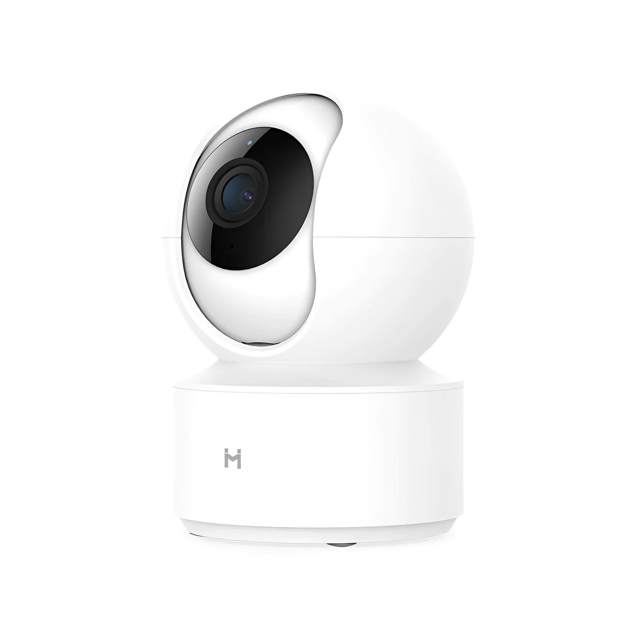 White Xiaobai smart security camera on a surface showing its compact design.