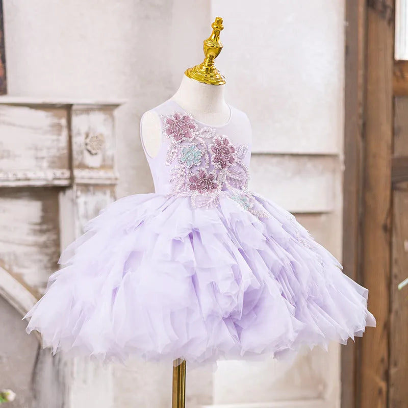 Purple princess dress for girls, rabbit fur and polyester lining, available in sizes 80cm to 160cm