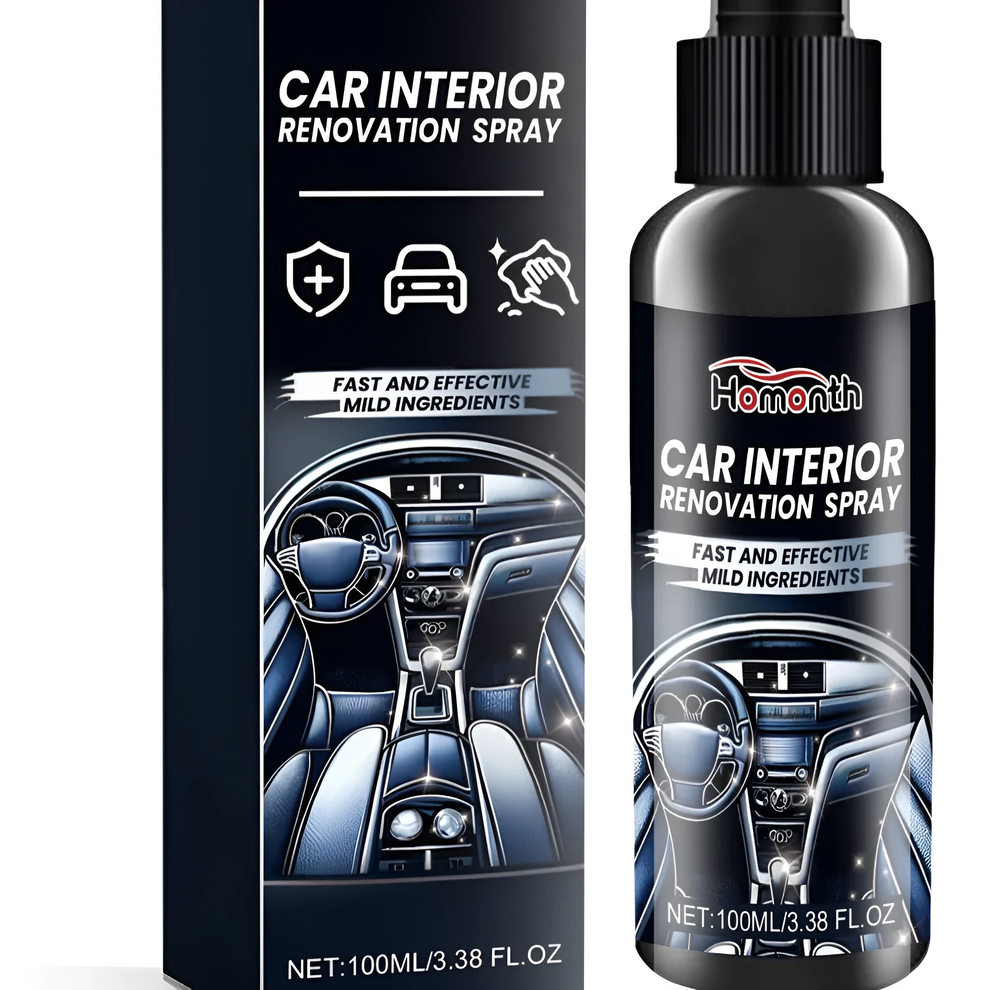 380ml car interior renovation spray can measuring 3.8 by 14.6cm for dashboard and vinyl cleaning