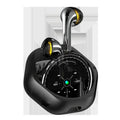 Black wireless semi-in-ear TWS earbuds in charging case with Type-C and wireless charging support