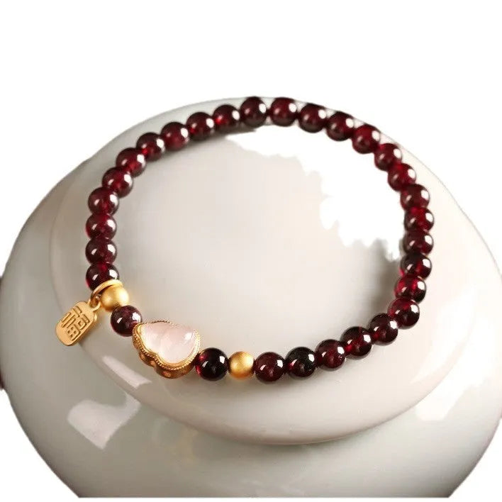 Chinese style gourd bracelet with Fu character decoration and imitation garnet beads