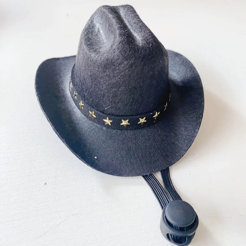 British cat cowboy hat pet costume accessory in multiple colour options with velvet belt, ribbon and rope trim decorations
