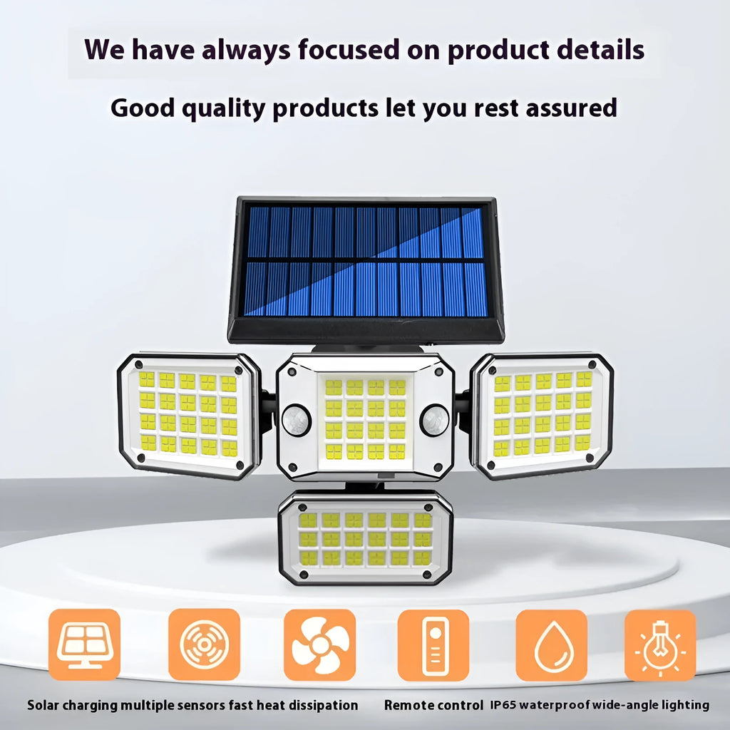 Solar-powered outdoor garden lamp with motion sensor on a wall