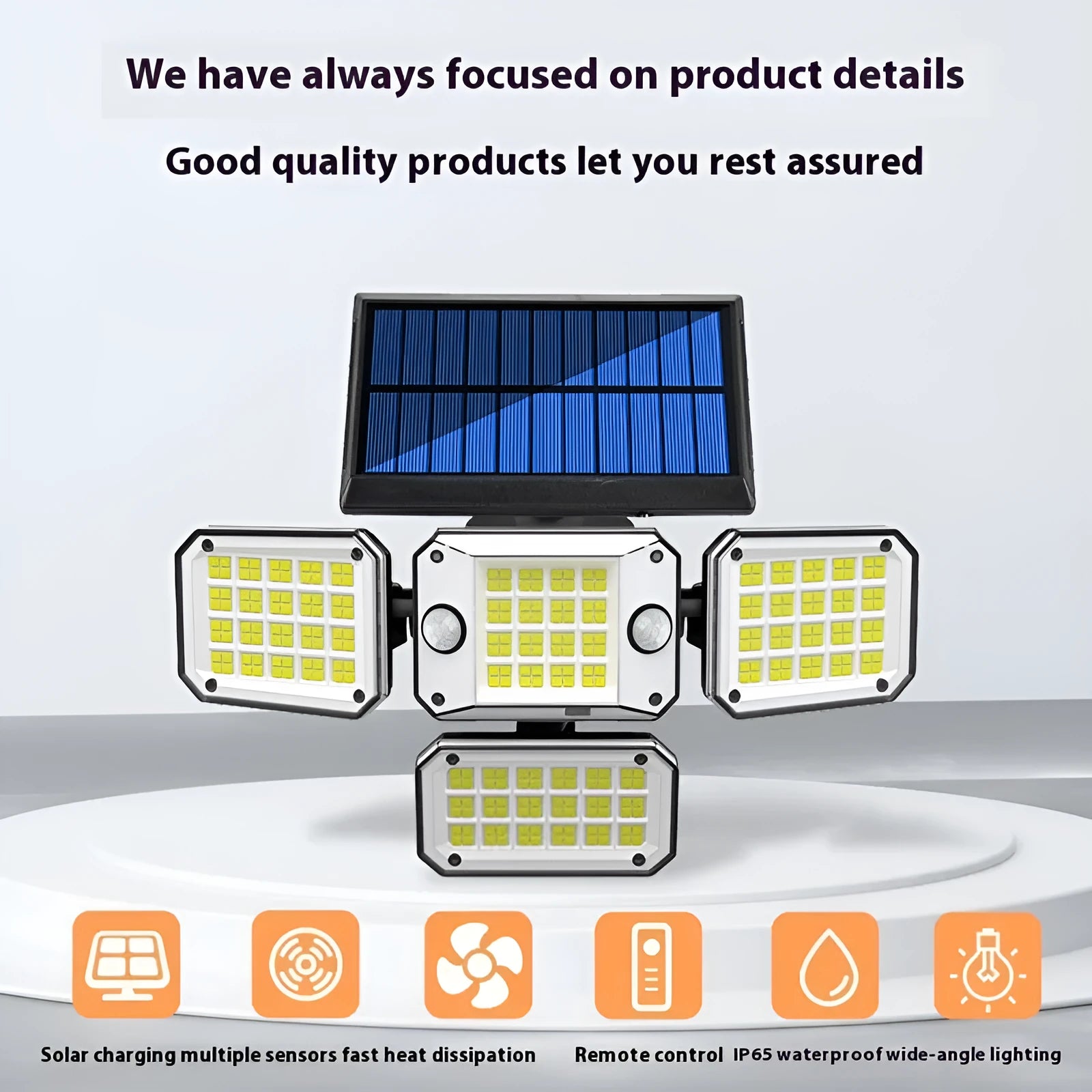 Solar-powered outdoor garden lamp with motion sensor on a wall