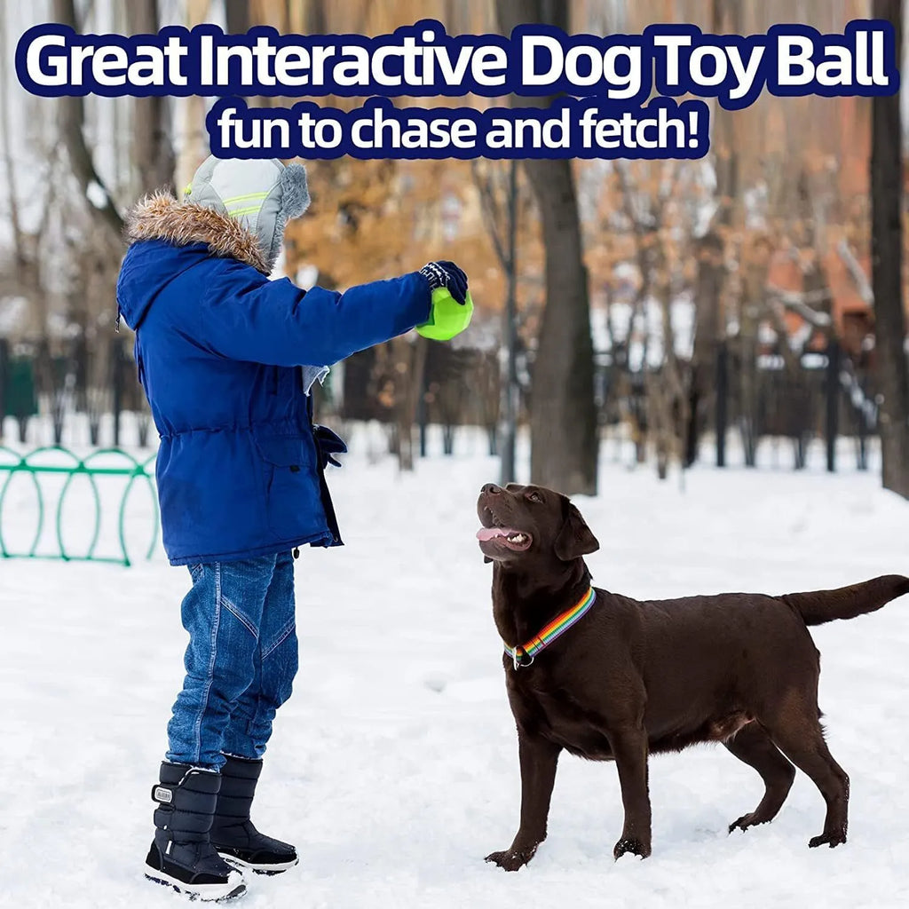 Green natural rubber dog squeaky toy ball for aggressive chewers on a white background.
