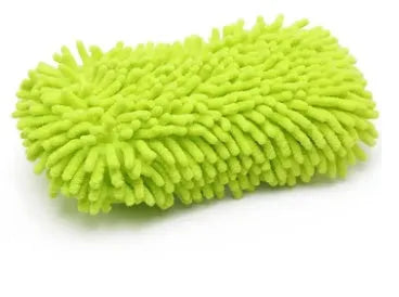 Silver green car wash sponge with chenille microfiber construction measuring 14 by 25 centimetres