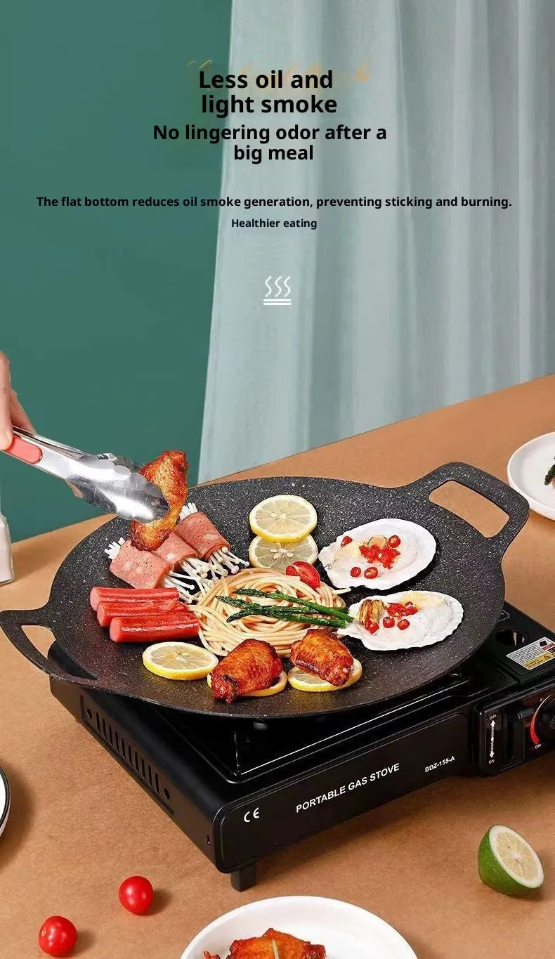 Round maifan stone non-stick iron baking tray in modern minimalist style, available in 28cm to 38cm sizes