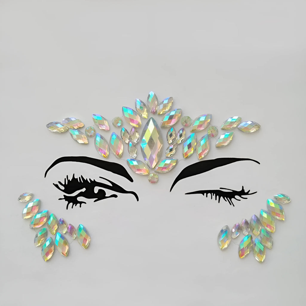 Adhesive gems and rhinestone temporary tattoo stickers with glitter for festival and party body decoration