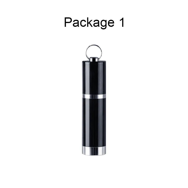 Black Amoi A1 digital voice recorder with metal shell on a surface, next to included headset.