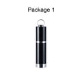 Black Amoi A1 digital voice recorder with metal shell on a surface, next to included headset.