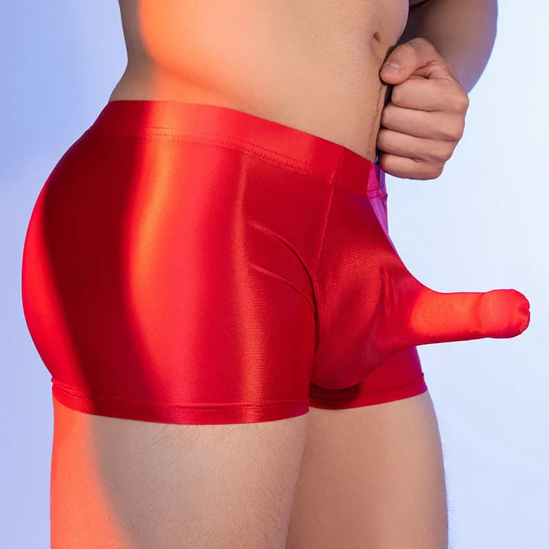 Men's seamless boxers with elephant nose design in red nylon fabric