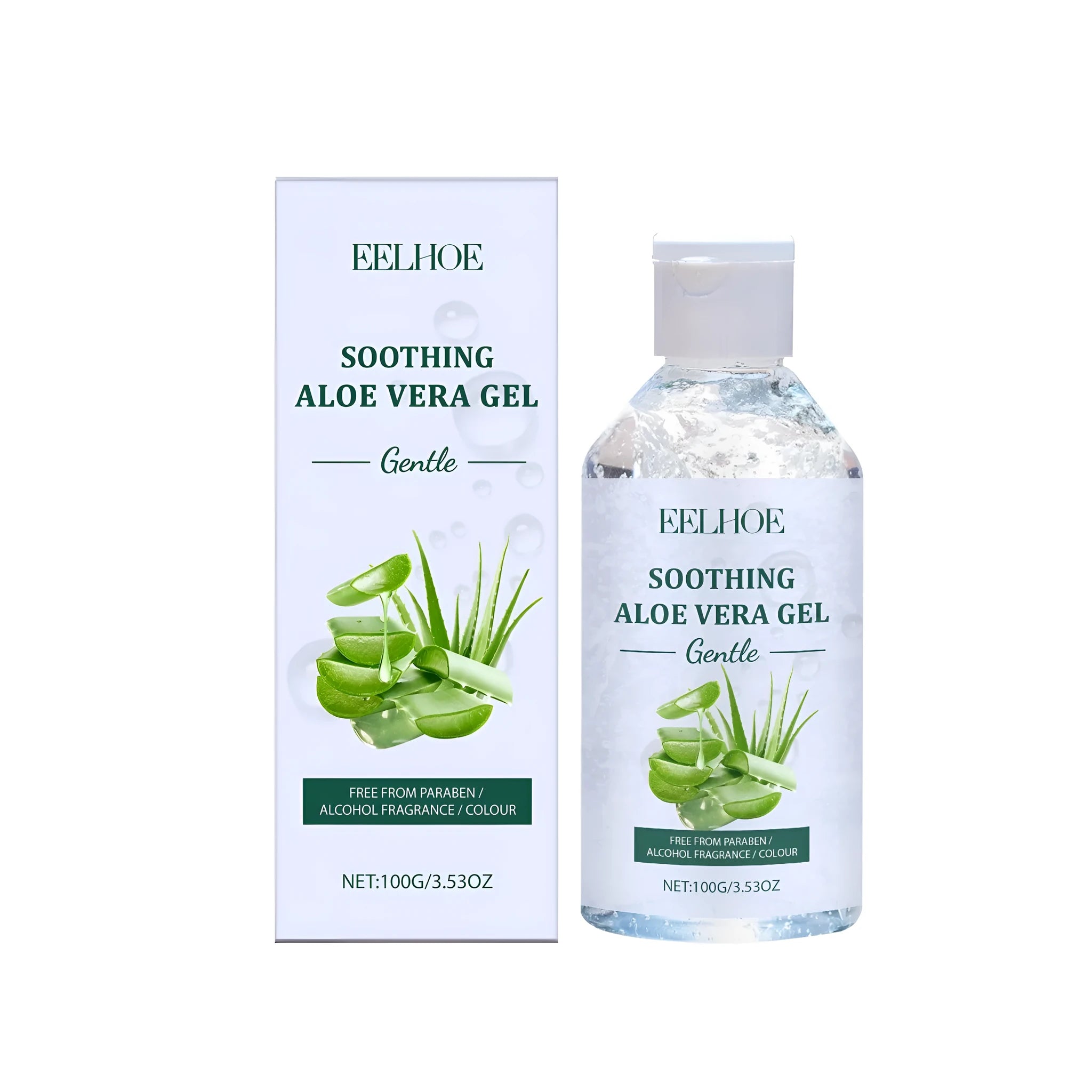 100g tube of clear aloe gel for skin moisturising with aloe vera and sodium hyaluronate.