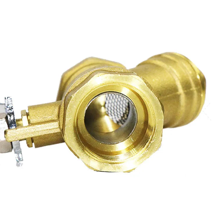 Solid brass Y-type filter ball valve with threaded ends for DN20 or DN25 pipe connections.