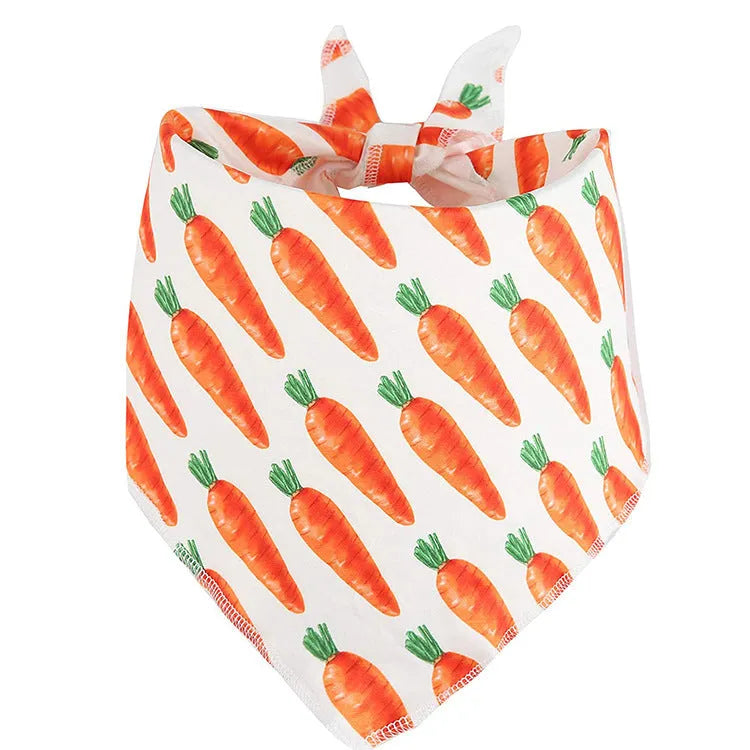 Easter pet party decor kit with two plush carrots, triangle bib, and hair hoop in multicolour polyester cotton rope