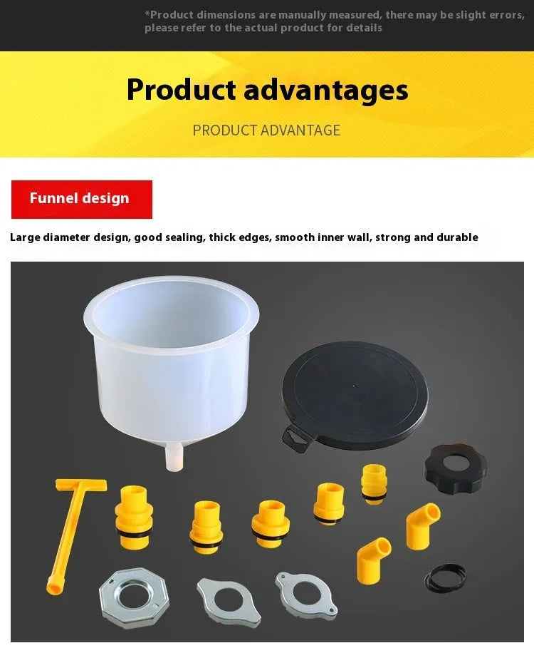15-piece plastic funnel set in assorted colours for coolant and antifreeze automotive repair