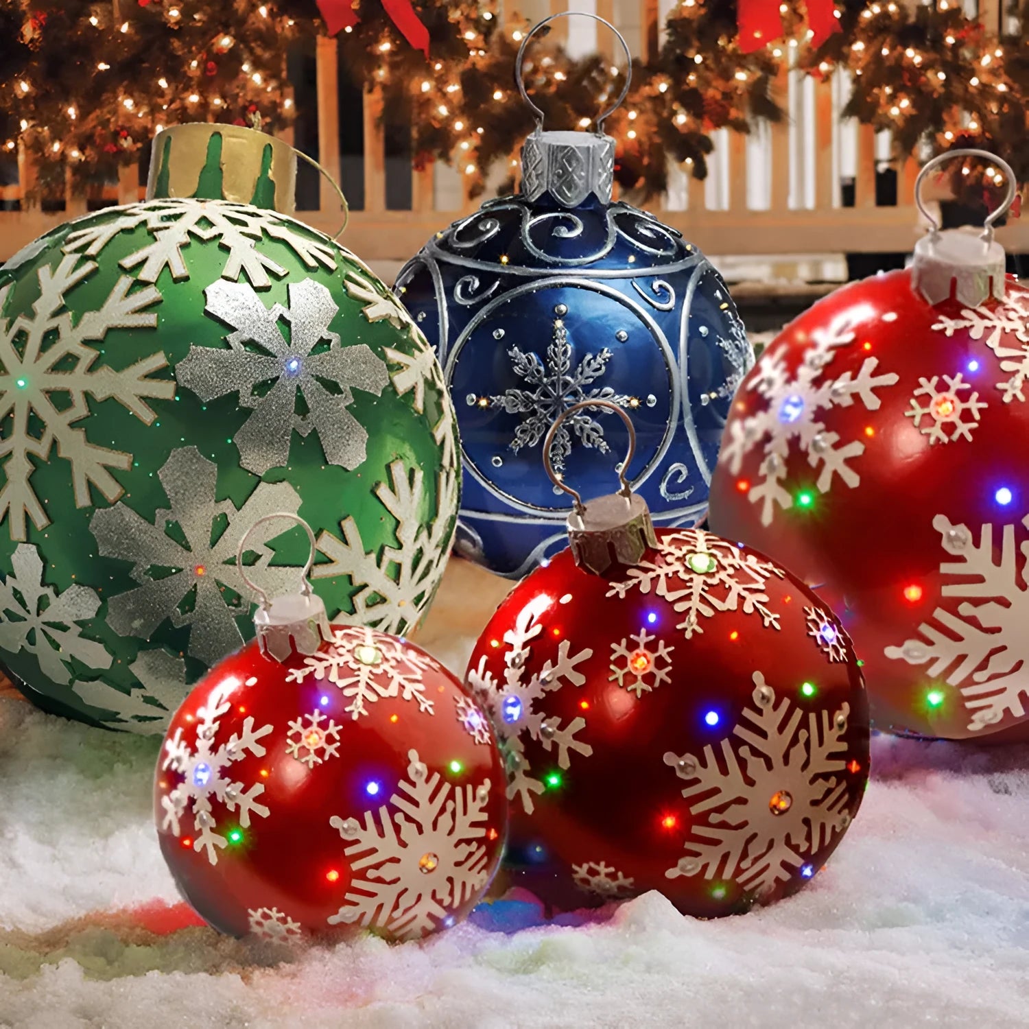 60cm diameter PVC inflatable Christmas ball decoration in bright colours for outdoor use