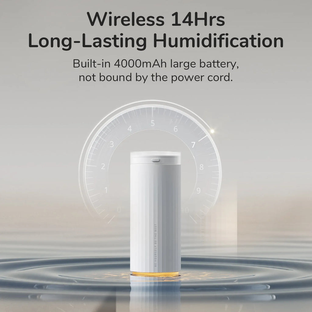 500ml desk humidifier with night light, two fog outlets, USB and car power, in Earth Brown, Coral Pink, or White.