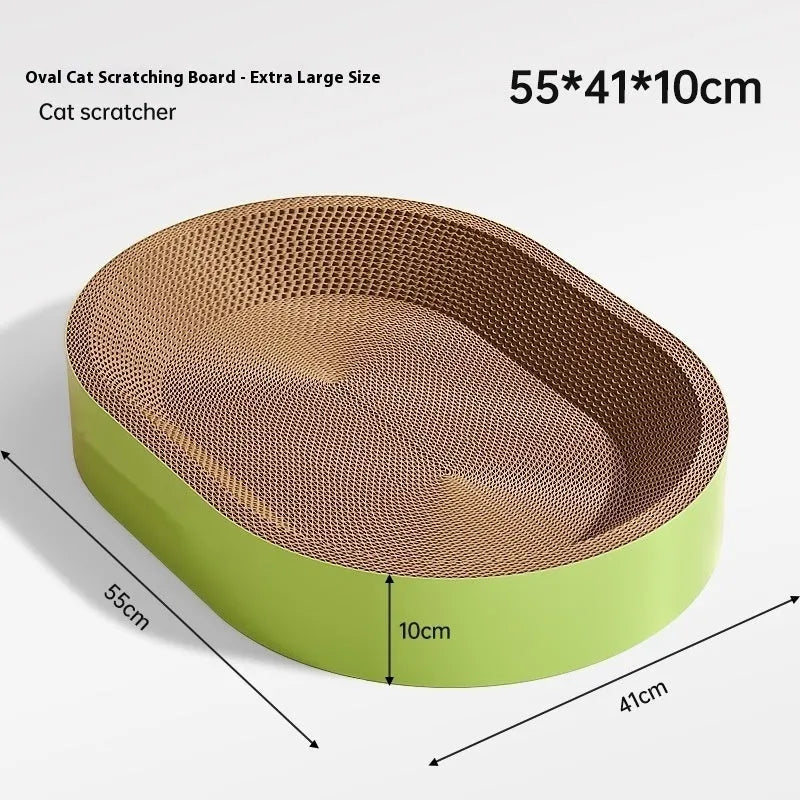 Green oval corrugated paper cat scratch board nest measuring 55 cm in diameter