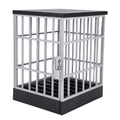 Grey plastic phone storage cage with six grooves and padlocks for locking mobile devices